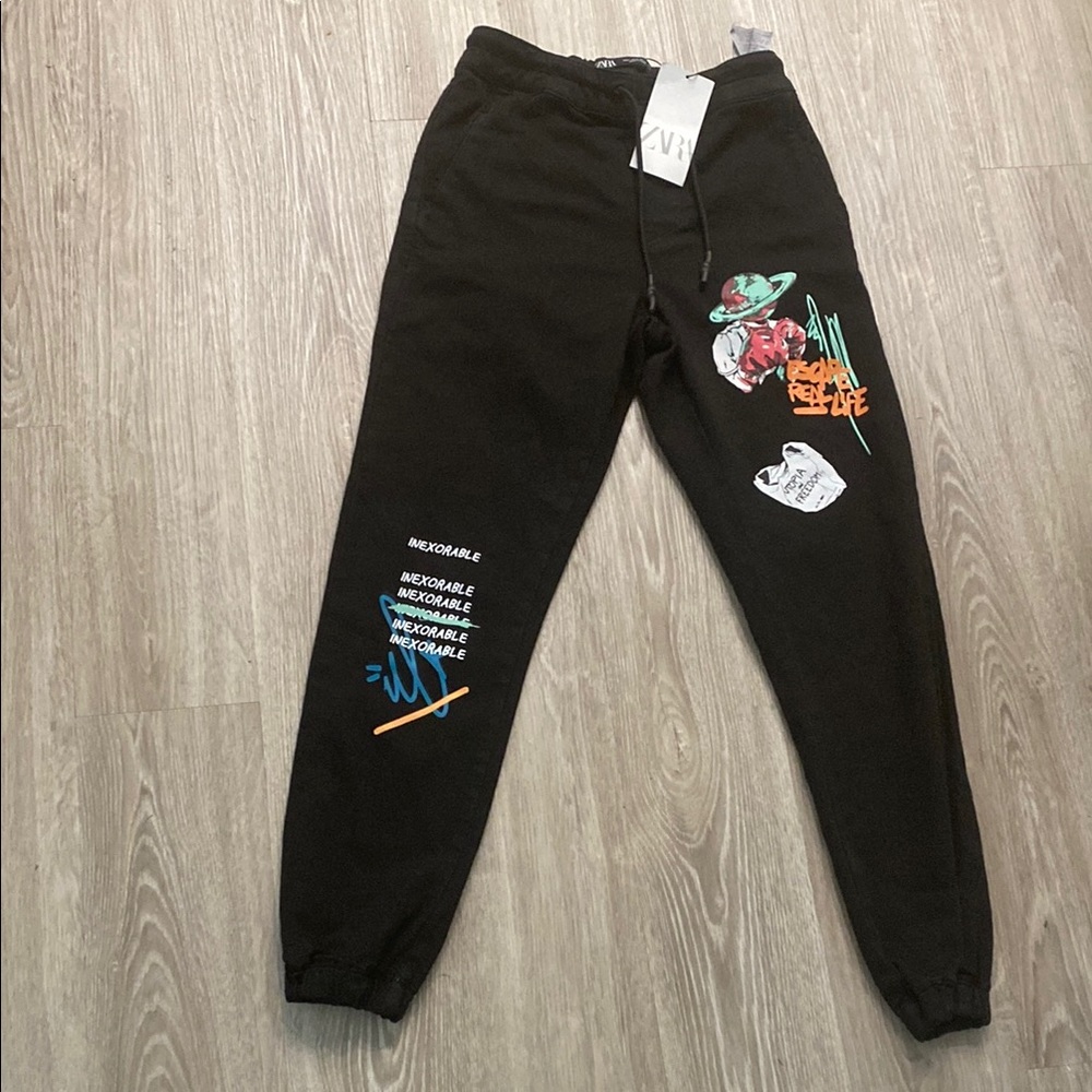 Zara Black Graphic Sweatpants Joggers